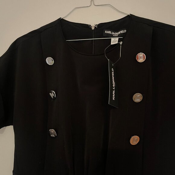NWT KARL LAGERFELD BLACK DRESS WITH SILVER TONE BUTTONS DETAIL 8 - Picture 5 of 7